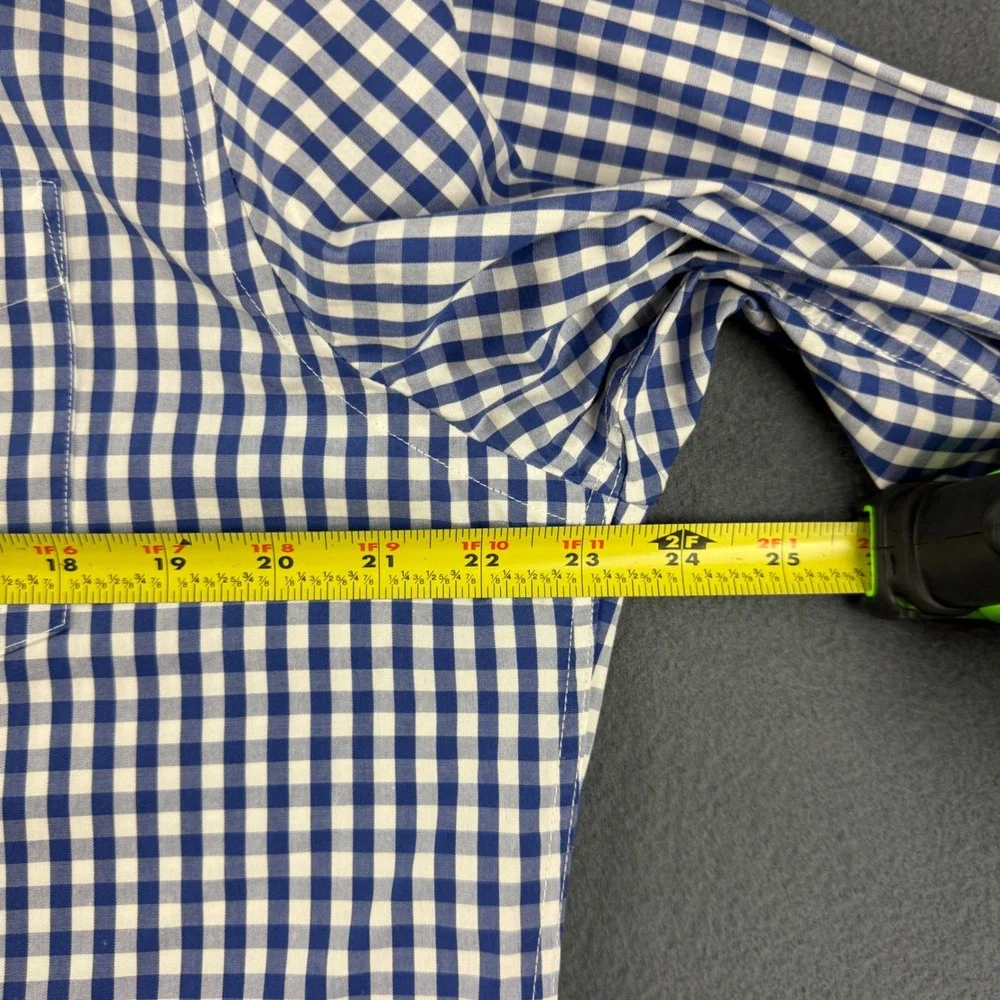 Banana Republic Shirt Men's L 16 16.5 Blue Gingham Check Plaid Non Iron Slim Fit